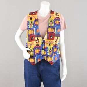 Vintage Halloween Vest, Owls Witches Pumpkins Waistcoat, Women's Medium - Large
